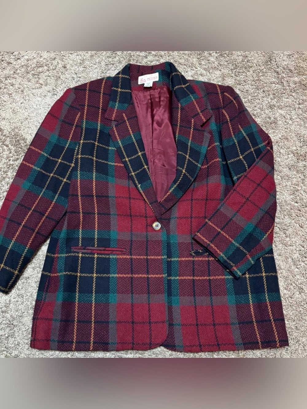 Vintage Block Island Petites by Marina Pappas Plaid Blazer Size 16